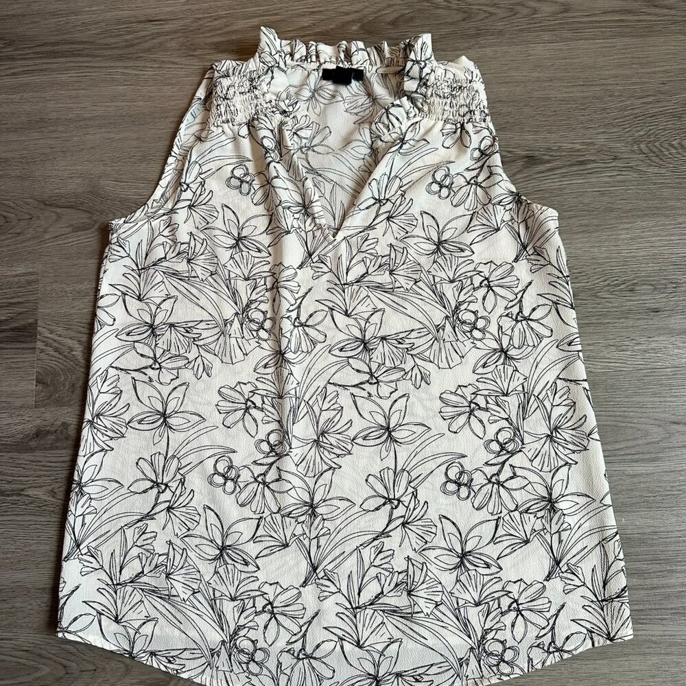 Nordstrom Smocked Shoulder Shell Blouse Ivory Cloud Sketchbook Floral Halogen S